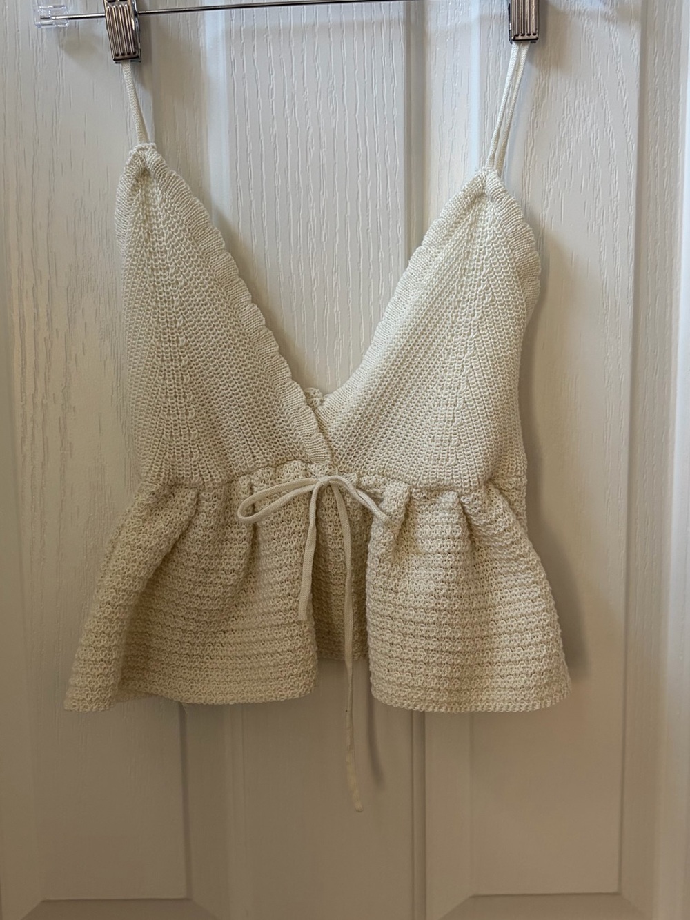 Cream Knit Peplum Crop Top